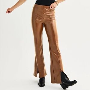 So Juniors Faux Leather Flare Slip On Pants
